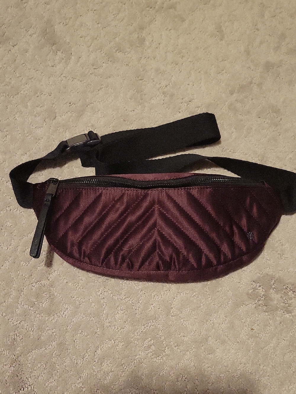 Athleta Kenetic Shine Power of She  Crossbody Bag Fanny Pack Plum Quilted Satin